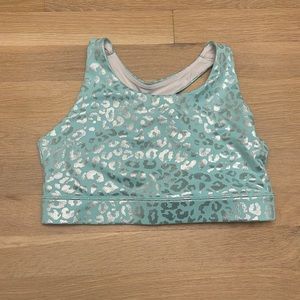Wodbottom blue shimmer cheetah sports bra — size M